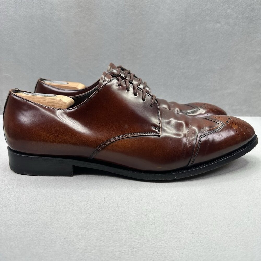 PRADA 2E1608 Mens‎ Size 12 (UK 11) Oxford Brown Polished Leather Dress Shoes
